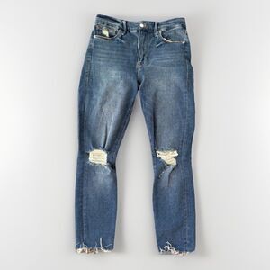 Good American Good Waist Crop Raw Edge Skinny Jeans Size 10 BLUE533 Organic Cott